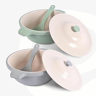 Eha Earth Friendly Serving Bowls with Lid | Microwave Safe | Made with Rice Husk and Bamboo Fibers | 3000 ml Each | Set of 2 | Celeste-Azure