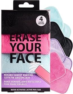 Danielle Creations Erase Your Face Eco Friendly Reusable Make Up Remover Cloths- Multipack Box of 4 Brights