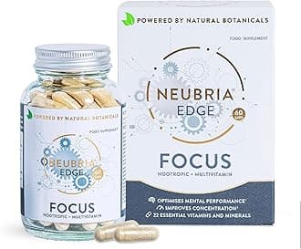 Neubria Edge Focus Formula Nootropic and Multivitamin, Helps to Improve Concentration and Focus with 22 Essential Vitamins and Minerals - 60 Capsules (one month's Supply)