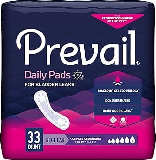 Prevail Ultimate Absorbency Incontinence Bladder Control Pads for Women, Regular Length, 33 Count