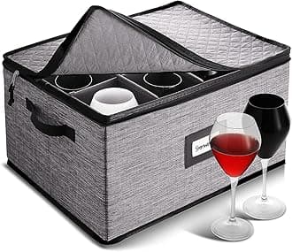 StorageBud China Storage Containers Hard Shell, Dinnerware & Stemware Storage Cases for 12 Stemware Wine Glasses, Padded Dinnerware Storage with Dividers, Handles & Zippers f or Storage & Transport