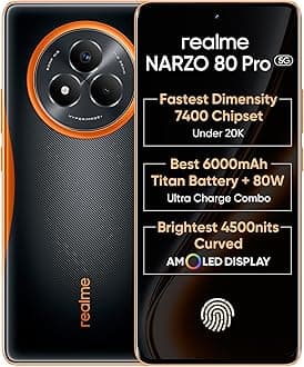 NARZO 80 Pro 5G (Nitro Orange,8GB+256GB) | Segment's 1st MediaTek Dimensity 7400 Chipset | 6000mAh Titan Battery + 80W Ultra Charge | 4500nits HyperGlow Esports Display | IP69 Waterproof