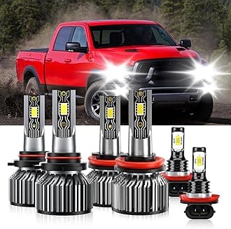 Compatible For Ram 1500 2500 3500 2019-2023 9005 H11 High/Low Beam H11 Fog Light Bulbs, 600% Brightness 6500K White with Cooling Fan, Plug and Play, IP68 Pack of 6