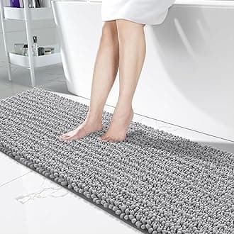 Bathroom Runner Rug 70x24 Inch - Extra Long Non Slip Chenille Bath Mat, Soft & Absorbent, Machine Washable Shaggy Hallway Carpet for Vanity Tub Shower, Gray Home Decor Accessories