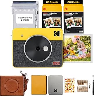KODAK Mini Shot 3 Retro 4PASS 2-in-1 Instant Digital Camera and Photo Printer (3x3 inches) Initial 8 Sheets + 60 Sheets Gift Bundle, Yellow (NOT Zink)