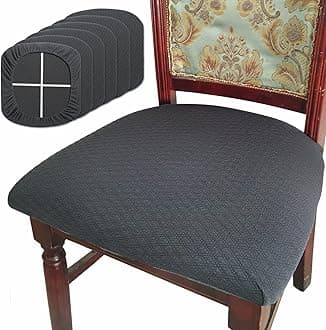 BUYUE Dining Room Chair Seat Covers Set of 6, TPU not Mixed, Friendly Jacquard Fabric Stretch Washable Slipcover for Kitchen Seat Cushions, Grey-6PCS