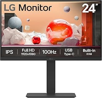 LG Monitor 24BA650 - FHD 1080p IPS 24 inch, 100Hz, 5ms, Office Display, Built-in Power/KVM/Speakers, USB-C, USB Hub, D-Sub, HDMI, DisplayPort, Matte Black