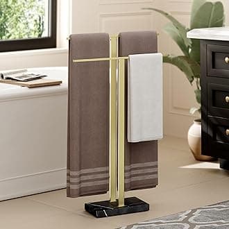 KES Black and Gold Standing Towel Rack with Weighted Marble Base, 2-Tier Luxury Towel Rack Stand for Bathroom Floor, Fits Bath Towel & Hand Towel, 18/8 Stainless Steel, BTH217-BBZ