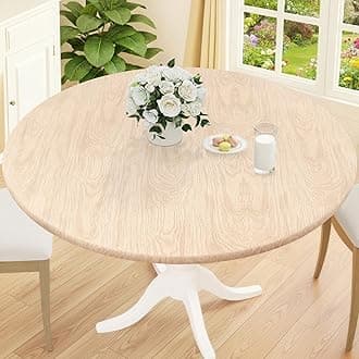 Smiry Round Picnic Tablecloth, Waterproof Elastic Fitted Table Covers for 18" - 24" Tables, Wipeable Flannel Backed Vinyl Tablecloths for Camping, Indoor, Outdoor, Beige
