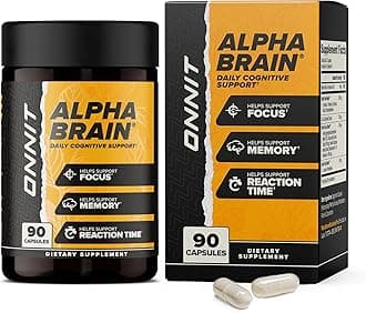 ONNIT Alpha Brain Nootropic Brain Supplement for Focus, Memory, Mental Clarity, Cognitive Support with L-Theanine and Vitamin B6, 90 Count Capsules