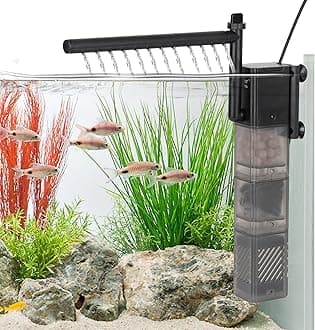 Aquarium Filter DC 5V Multiple Function Power Quiet Fish Tank Filter with Rainfall Aeration 3-Stages Filtration Adjustable Submersible Internal Fish Filter for 2-13 Gallon Small Tank