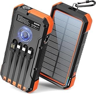 - BLAVOR Solar Power Bank 74000mWh Built in 4 Cables, 20W Fast Charging Portable Charger with Wireless Charger for Apple Watch, Super Bright Flashlight, Compatible with All Phones and Electronic Devices