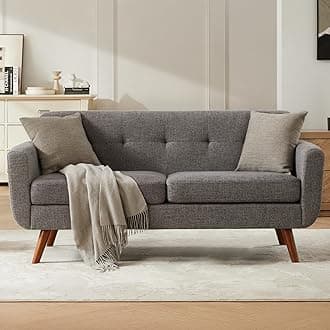 67" W Loveseat Sofa, Mid Century Modern Decor Love Seat Couches for Living Room, Button Tufted Upholstered Small Couch for Bedroom, Solid and Easy to Install Love Seats Furniture, Grey