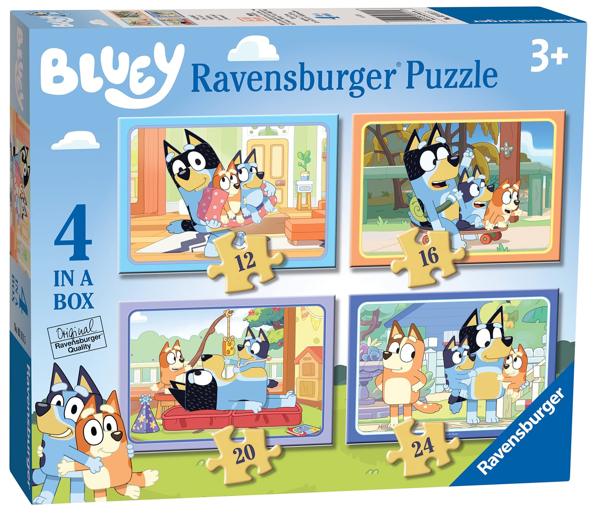 Ravensburger Bluey 4 in Box Jigsaw Puzzles for Kids Age 3 Years Up - 12, 16, 20 & 24 Pieces - Gifts for Kids