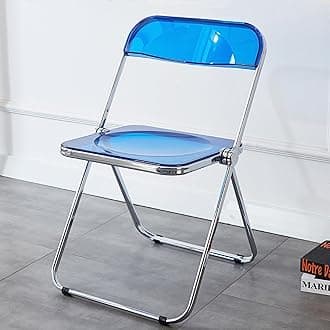 Luxury Modern Transparent Folding Chair Acrylic Folding Chairs-Ghost Stackable Crystal Seat-PC Plastic Living Room Seat-Chrome Frame Accent Side Chair for Outside Inside