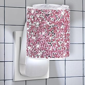 Wall Fragrance Plug in with Night Light, Compatible with Bath & Body Works WallFlower Fragrance, Wall Plug Essential Oil Diffuser with Nightlight for Home, Office, Round Rhinestone (Pink)