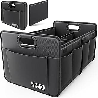 Homeve Trunk Organizer, Car Storage, Reinforced Handles, Collapsible Multi-Compartment, Foldable, Waterproof, Sturdy, 600D Oxford Polyester For Car, SUV, Mini-Van, Black, 2 Compart