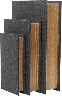 Modern Linen and Wood Decorative Faux Book Boxes Set of 3-13",10",8" - Black