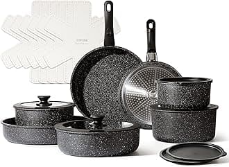 CAROTE21pcs Detachable Handle Pots and Pan Set, Nonstick Induction Cookware, Removable Handle, RV Oven Safe Cookware, Midnight Black, A07995