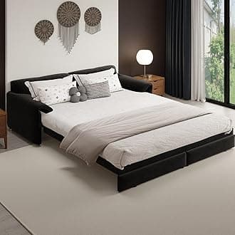 LINKHOO 66" Queen Size Pull Out Sofa Bed, 3-in-1 Convertible Sleeper Sofa with Side Storage, Folding Floor Sofa Lounge Couch, Velvet Loveseat Bed for Living Room, Bedroom, Office, Black