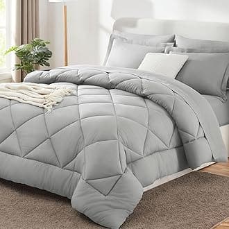 CozyLux Queen Comforter Set Light Grey - Bed in a Bag Queen Size 7 Pieces, Luxury Soft Bed Set for All Seasons, Bedding Set with Down Alternative Comforter, Sheets, Pillowcases & Shams