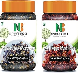 Nature's Bridge Green Paan Mukhwas and Red Paan Mukhwas Homemade Culcatta Meetha Paan Sweet Mukhwas Pan Jar Pack of 2 Each of 300 Gm