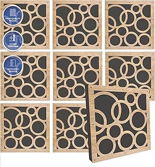 Arrowzoom 8 Diffuse PRO Acoustic Wooden Panel Absorb Sound Reduction Recording Fire Retardant Euroclass E NRC 0.64 up to 5000Hz Scattering Range Orbit Design 11.5x11.5x0.4in 1307