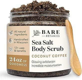 Coconut Coffee Body Scrub 24oz | Made in USA | All Natural Sea Salt Scrub w/Skin Loving Moisturizers | Vegan & Cruelty Free | Ready to Gift w/a Cute Wooden Spoon