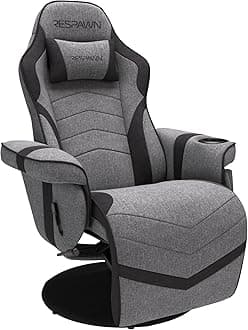900 Console Gaming Recliner with Footrest and Lumbar Support - Comfortable Ergonomic Gaming Chair with Headrest, No Wheels, Reclining, Heavy Duty, Racing Style Video Game Chairs - Gray Fabric