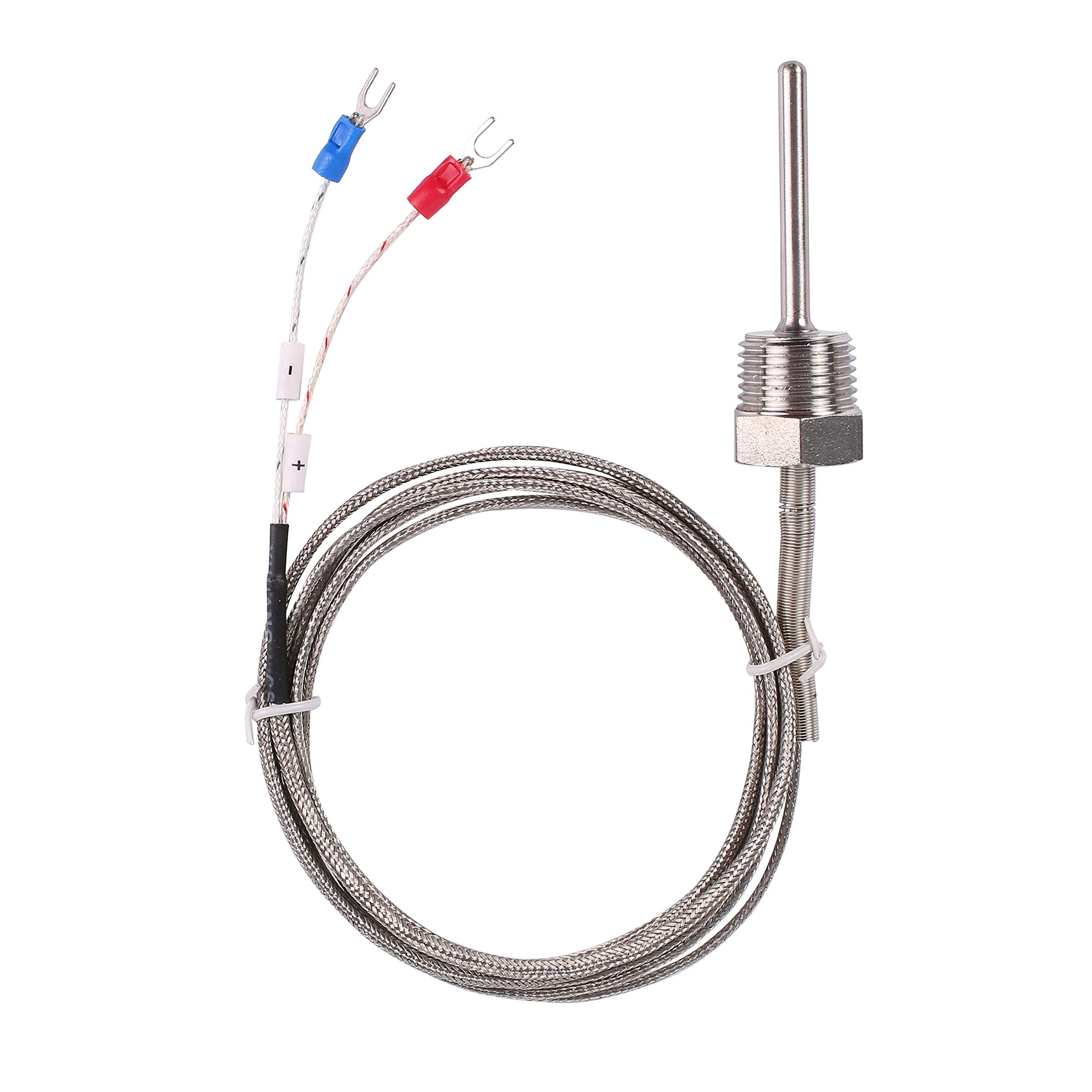 Waterproof K Type Thermocouple - Jaybva Grounded Temperature Sensor Probe for PID Temperature Controller Two Wire Stainless Steel NPT 1/2" inch Pipe Thread 0~500℃ with 2m Shield Wire