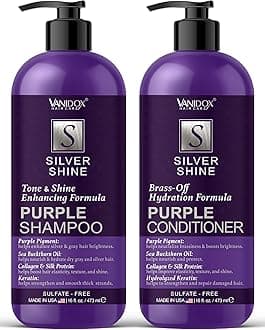 Sulfate Free Brass Toning Purple Shampoo and Conditioner Set for Grey and Silver Hair, Moisturizing & Color-Safe, Enhances Shine & Brightness, Made in USA (16 fl oz each)