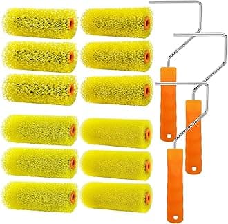 12 Pcs Textured Paint Roller Covers with 3 Frames Set, 4 inch 4 Textures Foam Drywall Texture Paint Rollers, House Paint Roller Covers for Art Painting Walls Ceilings