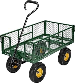 VIVOHOME Hand Trolley 400kg Capacity Durable Transport Cart with 10cm Pneumatic Tires and 180° Rotatable 80cm Handle Heavy Duty Metal Grids for Garden and Camping