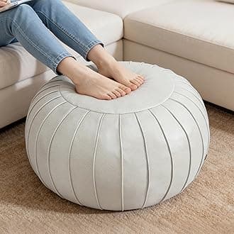 Thgonwid Handmade Storage Pouf Ottoman Foot Stool - Faux Suede Round Floor Cushion 21.6"x13" for Living Room, Bedroom, Wedding Decor, Unstuffed (Beige)