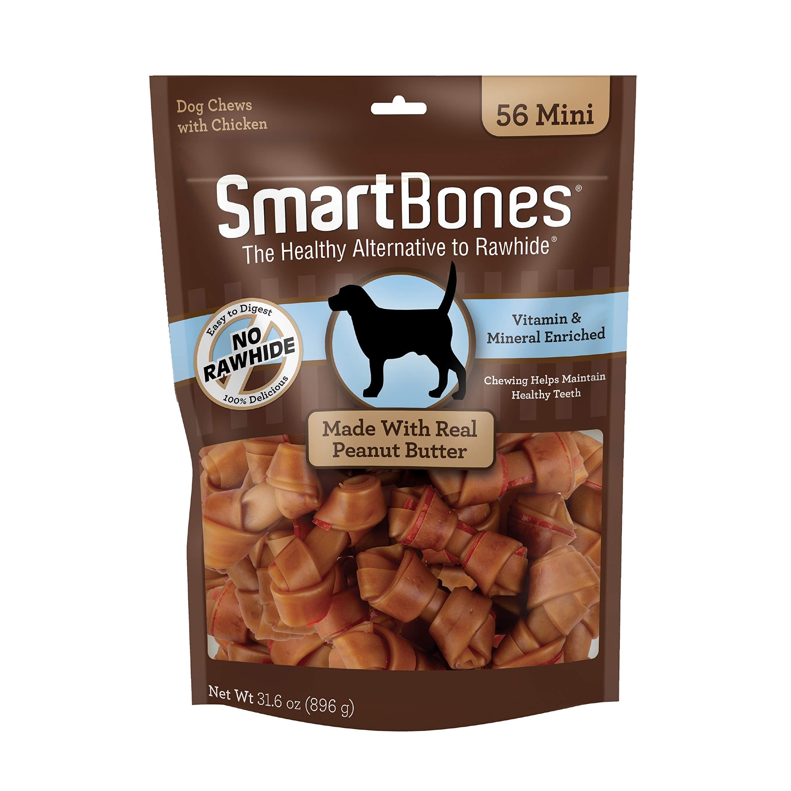 Mini Bones With Real Peanut Butter 56 Count, Rawhide-Free Chews For Dogs