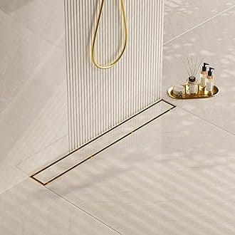 Neodrain 40-Inch Gold Linear Shower Drain, 2-in-1 Flat & Tile Insert Cover, Stainless Steel Linear Drain, Brushed Brass Rectangle Shower Floor Drain with Hair Strainer, Watermark&CUPC Certified