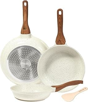 ESLITE LIFE Frying Pan Set Nonstick Skillet Set Egg Omelette Pans, Ceramic Coating Cookware Compatible with Gas, Electric & Induction, PFOA Free, 4-Piece, Cream