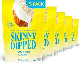 SkinnyDipped Lemon Bliss Almonds, Healthy Snack, Plant Protein, Gluten Free, 3.5 oz Resealable Bags, Pack of 5