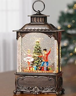 Nutcracker Snow Globe Ballerina Christmas Snow Globe Lantern, Lighted Musical Christmas Decorations Indoor for Home with Music Timer Swirling Glitter, USB or Battery Operated