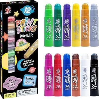 TBC The Best Crafts Paint Sticks,12 Colors Metallic, Washable, Non-toxic, Tempera Paint Sticks for Kids and Students