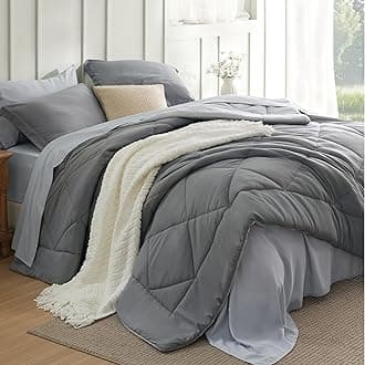 California King Comforter Set - 7 Pieces Reversible Grey Bedding, Cal King Size Bed Set for All Seasons, Bed in a Bag with Down Alternative Comforter, Sheets, Pillowcases & Shams
