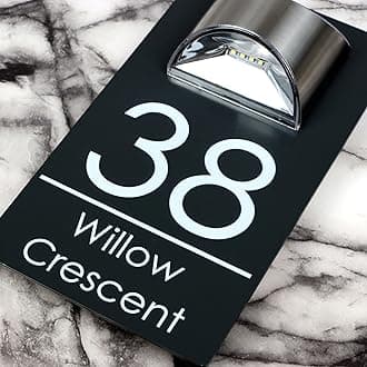 K Smart Sign | Exalted LED F2728 | House Numbers Plaques With Solar Light House Signs Door Number For Wall With Light Name Plaques For Outside (Matt Gray & Modern Font)