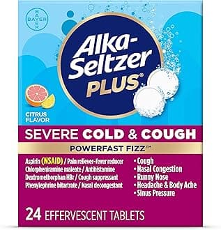 Severe,Cold & Cough Medicine for Adults,PowerFast Fizz Citrus Effervescent Tablets,Fast Relief of Headache,Sore Throat,Cough,Nasal & Sinus Congestion 24 Count, Packaging May Vary