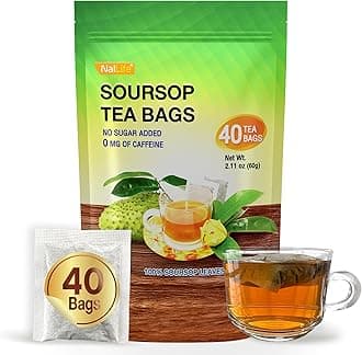 NalLife Soursop Tea Bags 40 Count Tea from 100% Soursop Leaves Caffeine Free No Sugar Added