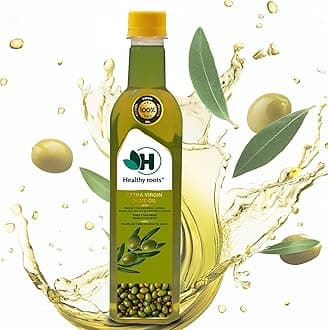 Healthy Roots 100% Spanish Extra Virgin Olive Oil 1L - Imported from Spain - 1 L of cold pressed olive oil for cooking, salad dressing and sautéing - (Pack of 1)