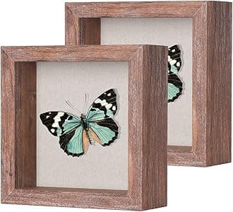 2 Packs 5x5 Shadow Box Frame with Linen Back - Sturdy Rustic Memory Display Case of Flower, Pictures, Medals and More, Rustic Brown