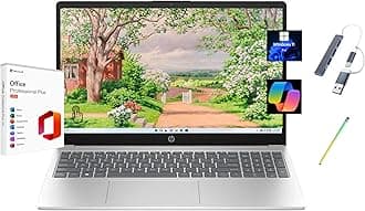 HP 2025 15.6" HD Touchscreen Laptop, Free Lifetime Microsoft Office 2024, Intel Core i7-1315U, 12GB RAM, 512GB SSD, Windows 11 Pro, Natural Silver, Copilot, with USB Hub&Stylus Pen