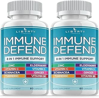 8 in 1 Immune Defense Support, Immunity Vitamins Supplement Booster Zinc 50mg, Vitamin C Elderberry VIT D3 5000 IU, Turmeric Curcumin & Ginger, Echinacea - Allergy Relief for Kids Adults (2 Pack)