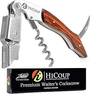 Hicoup Wine Opener - Professional Corkscrews for Wine Bottles w/Foil Cutter and Cap Remover - Manual Wine Key for Servers, Waiters, Bartenders and Home Use - Sandalwood