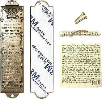 Mezuzah with Scroll for Door, Self-Stick Metal Blessing Mezuzah Cases, Brass Plaque with English and Hebrew Blessing Scripture for Jewish House Warming Gift, Hannukah Decor (1Pack)